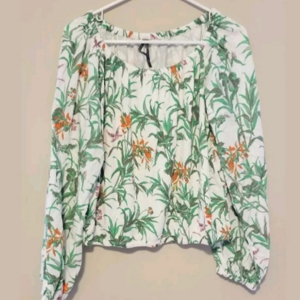 NEW Anthropologie Tropical Flower Plant Bird Top